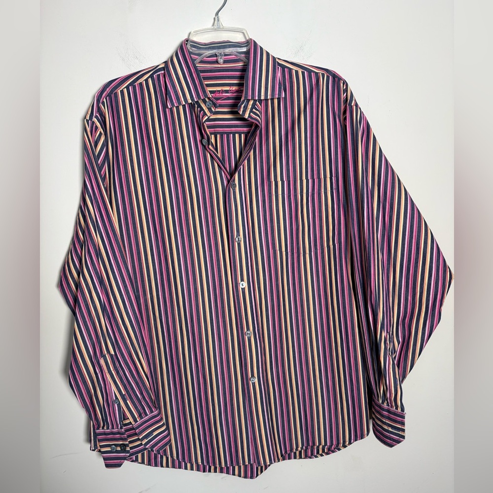 Bugatchi Uomo Striped Multicolor Men's Shirt  Size Large